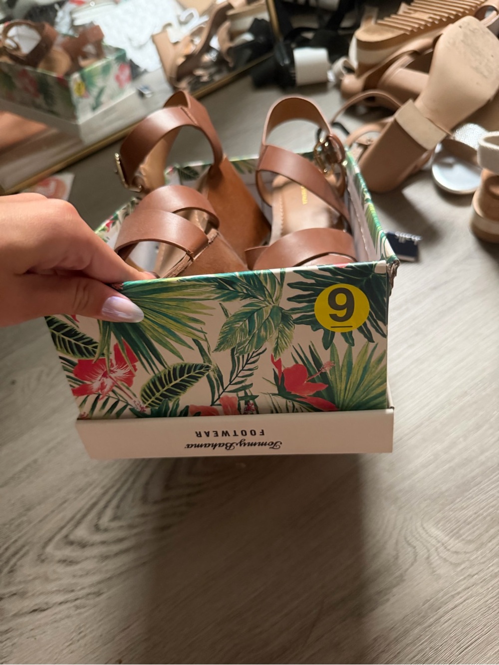 Tommy Hilfiger Brown Leather Platform Sandal with Buckle Strap - Picture 5 of 5